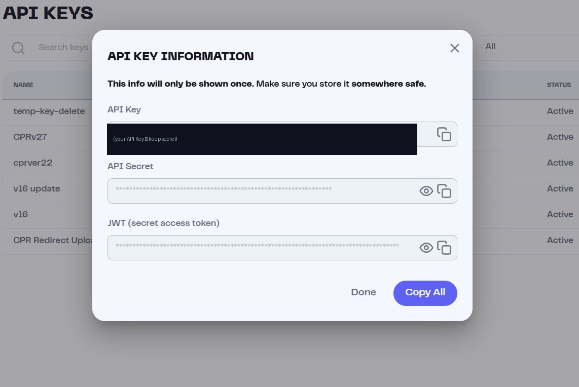 API key information shown once